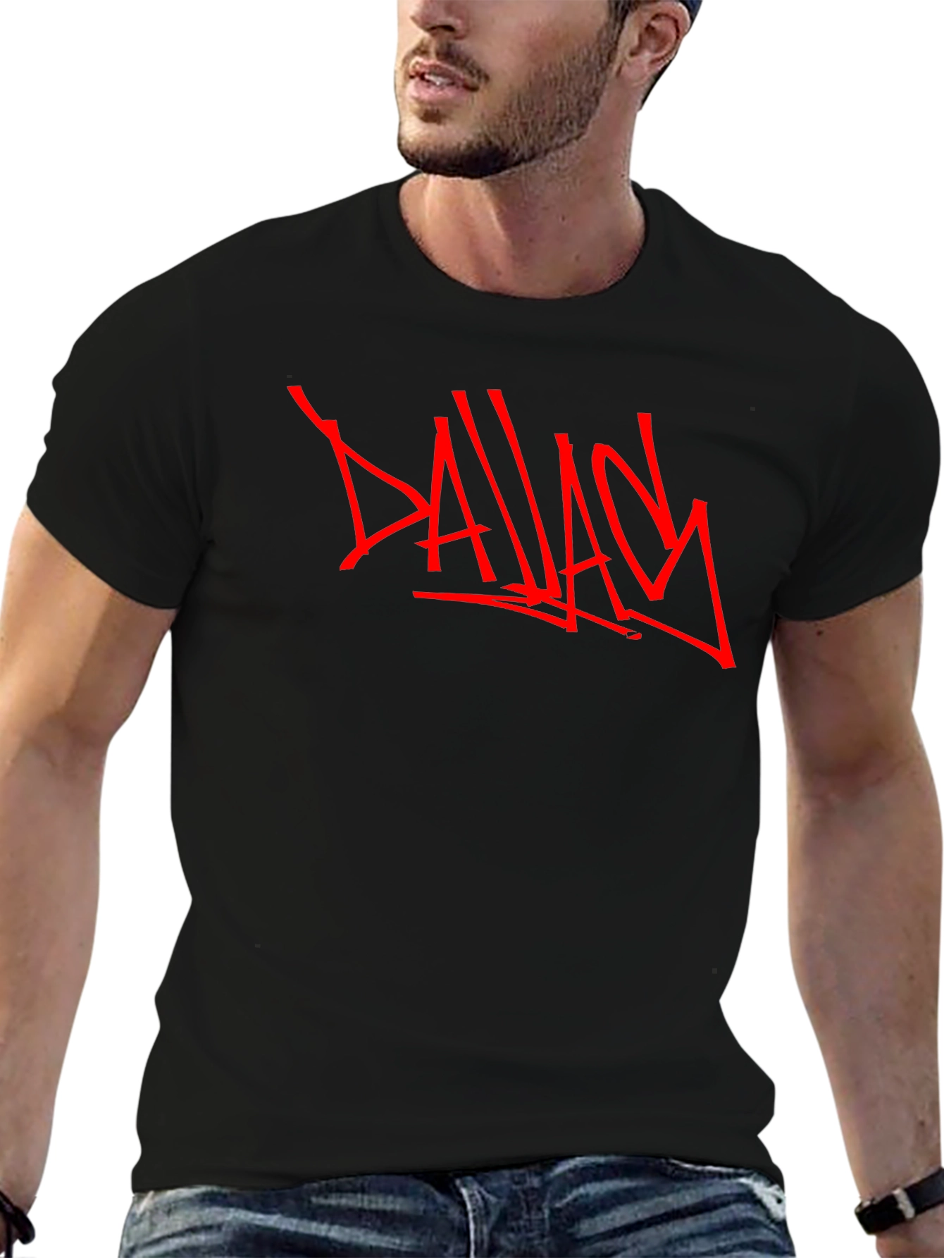 Mens Black T-Shirt with Bold Red Graffiti Design