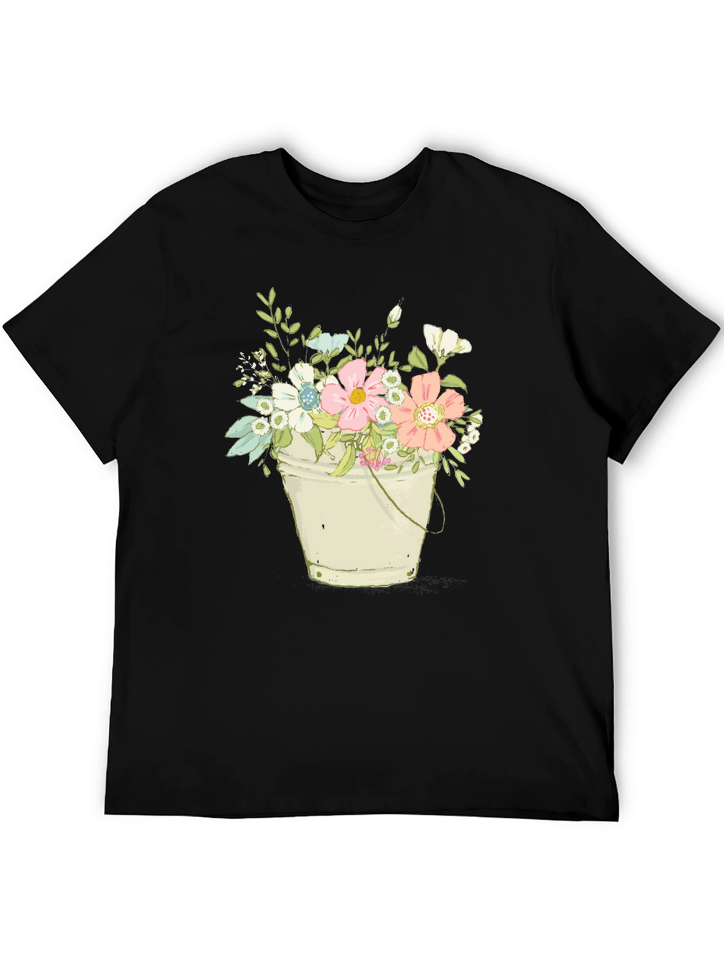 Floral Bucket T-Shirt - Black Graphic Tee