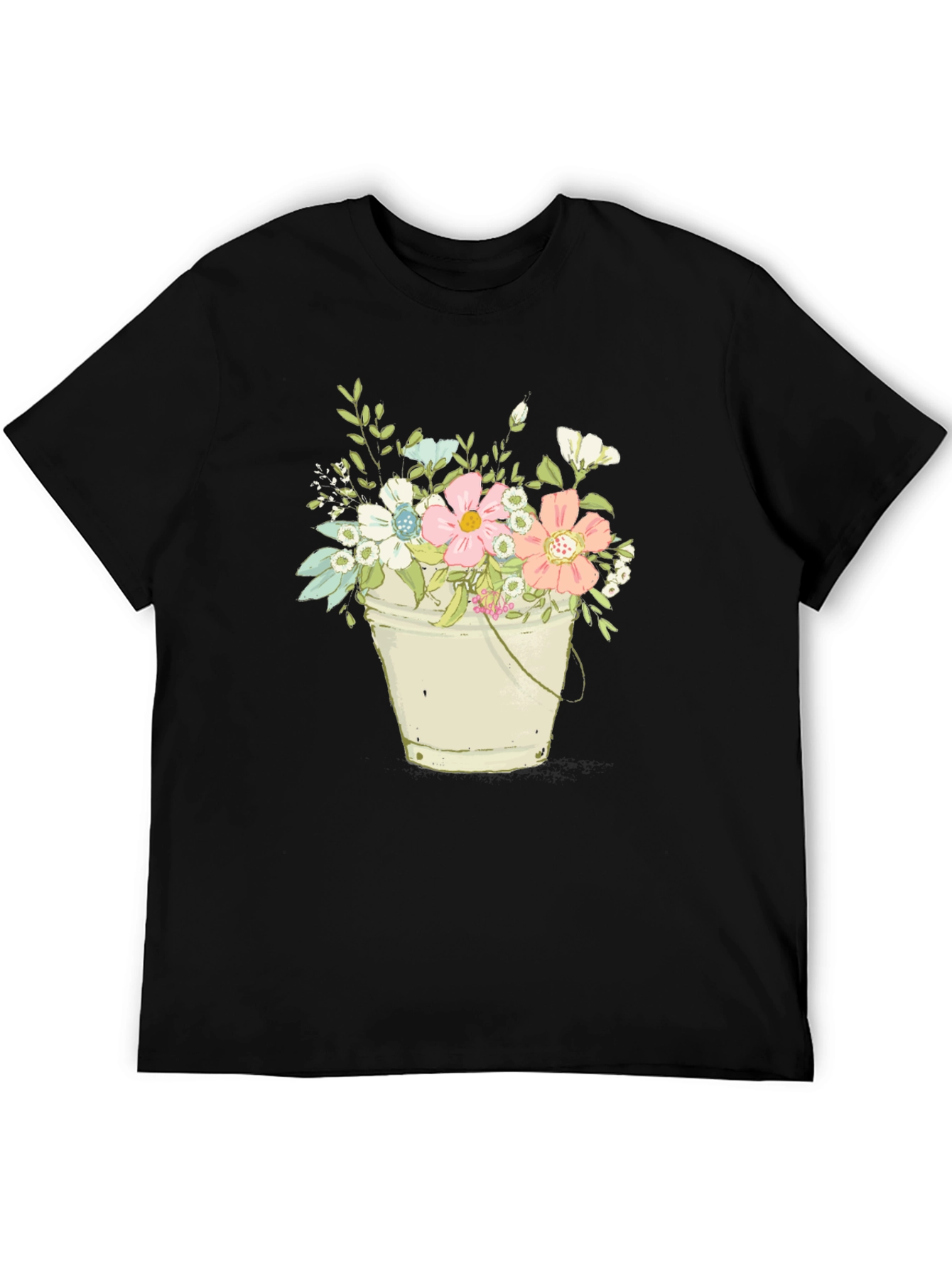 Floral Bucket T-Shirt - Black Graphic Tee