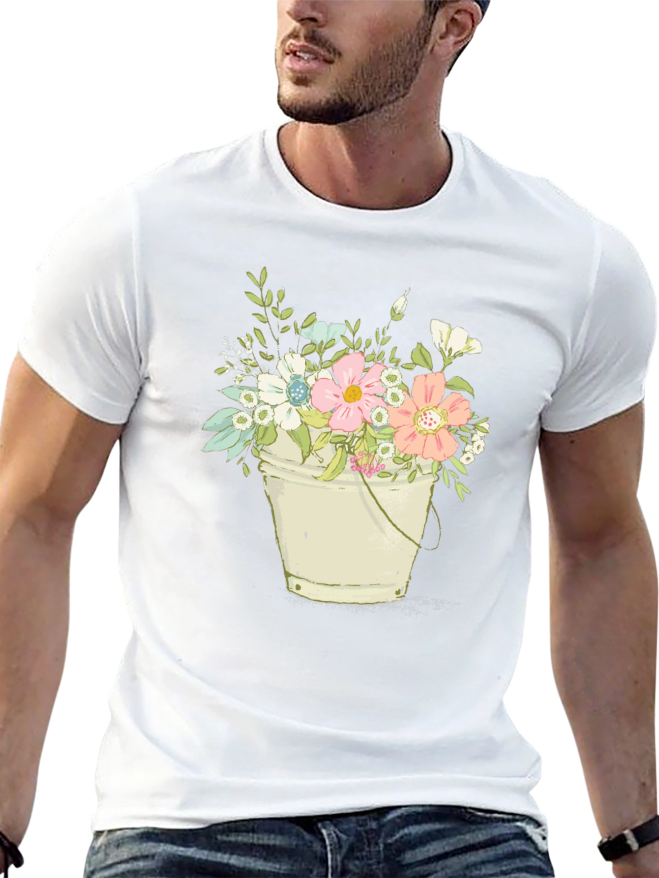 Floral Bucket T-Shirt - Black Graphic Tee