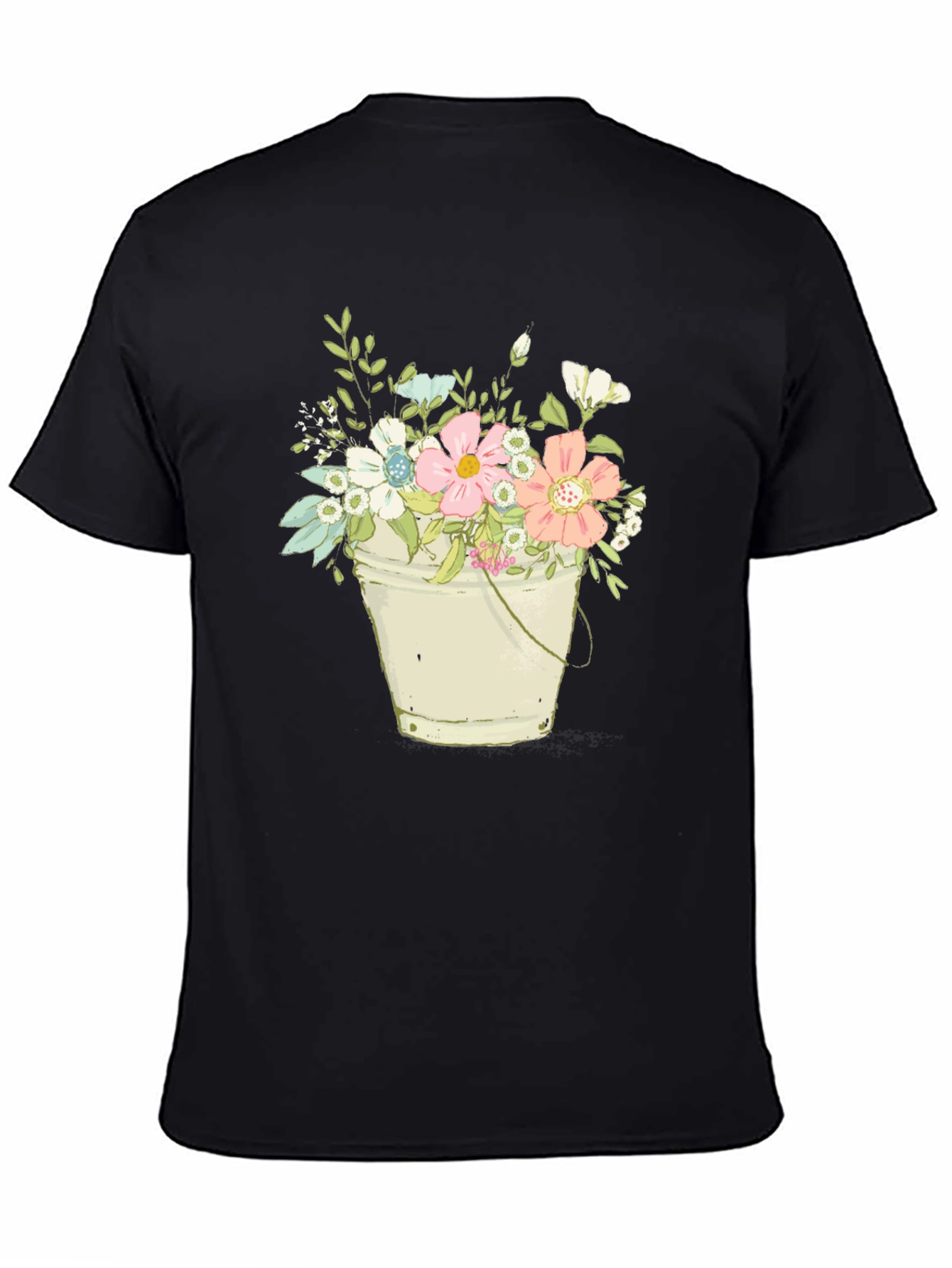 Floral Bucket T-Shirt - Black Graphic Tee