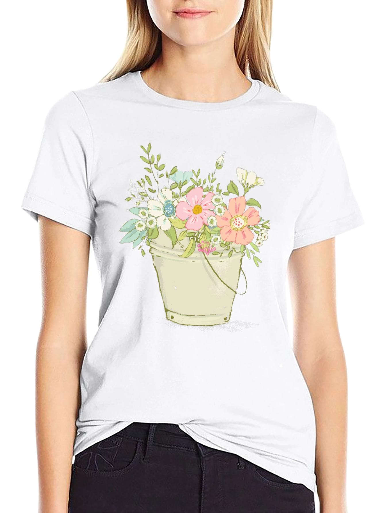 Floral Bucket T-Shirt - Black Graphic Tee