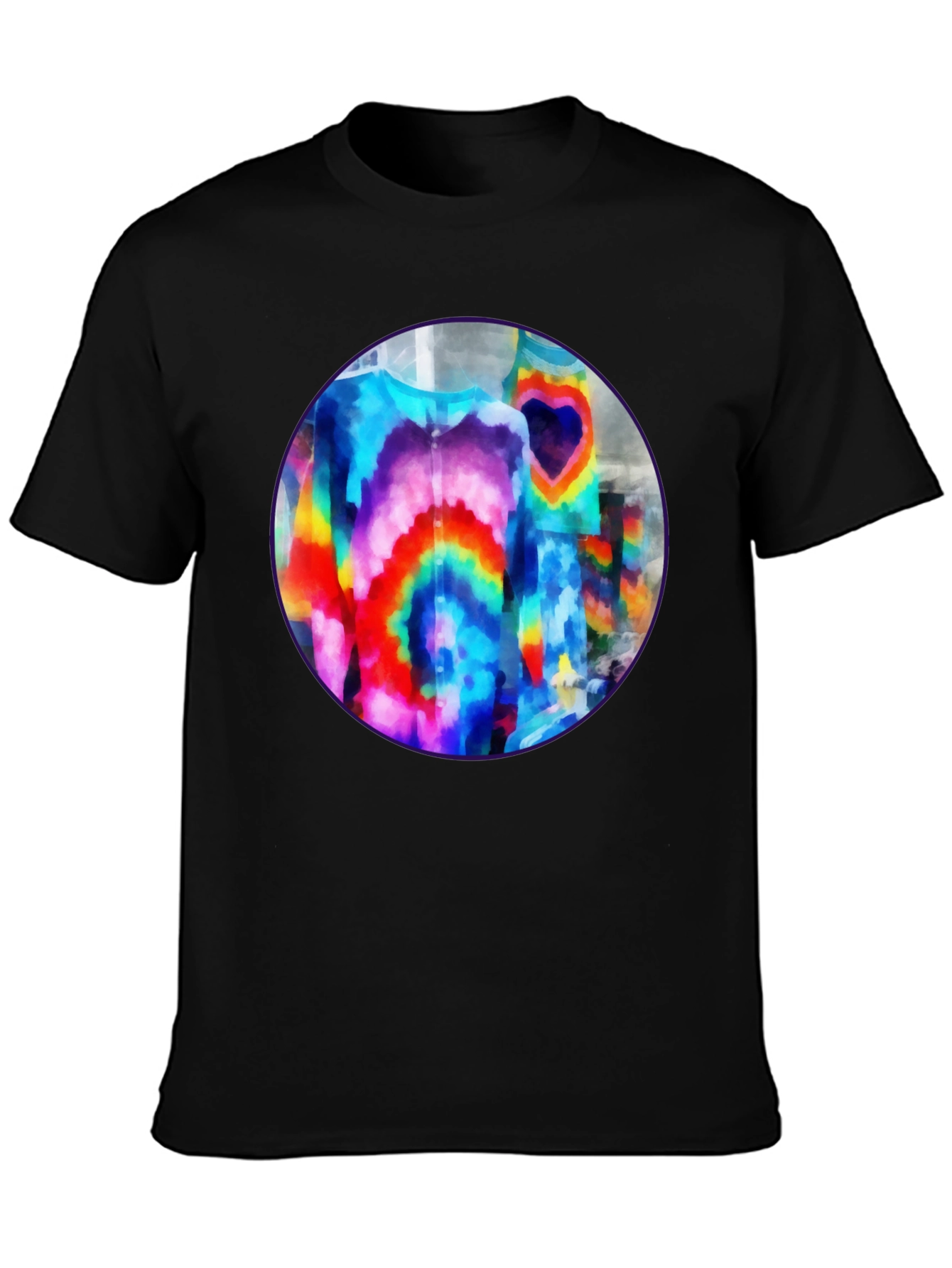 Vibrant Tie-Dye Graphic Tee - Bold Black Cotton T-Shirt