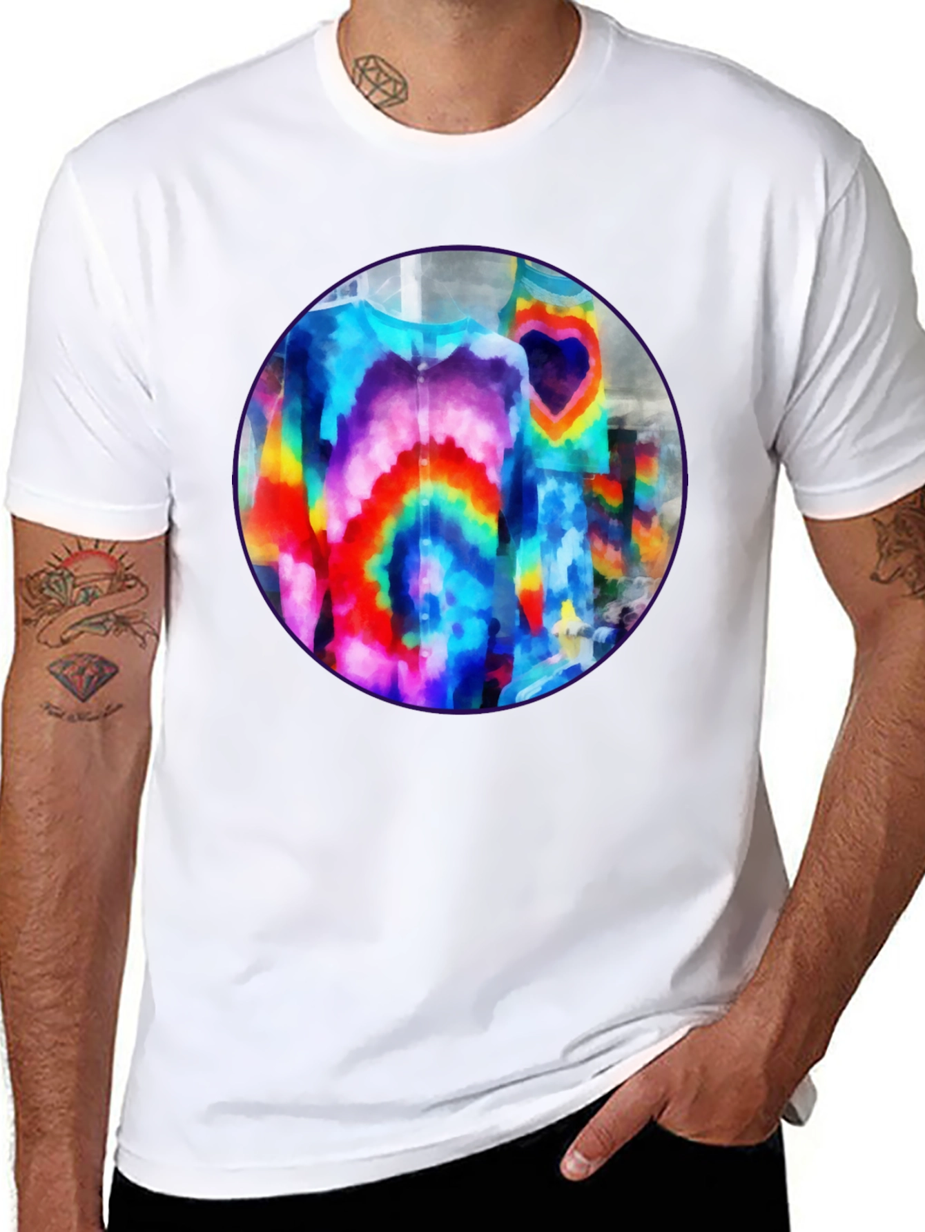 Vibrant Tie-Dye Graphic Tee - Bold Black Cotton T-Shirt