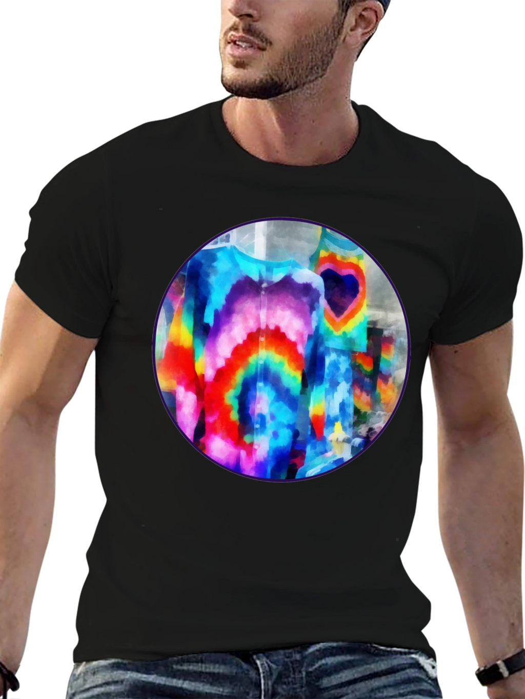 Vibrant Tie-Dye Graphic Tee - Bold Black Cotton T-Shirt