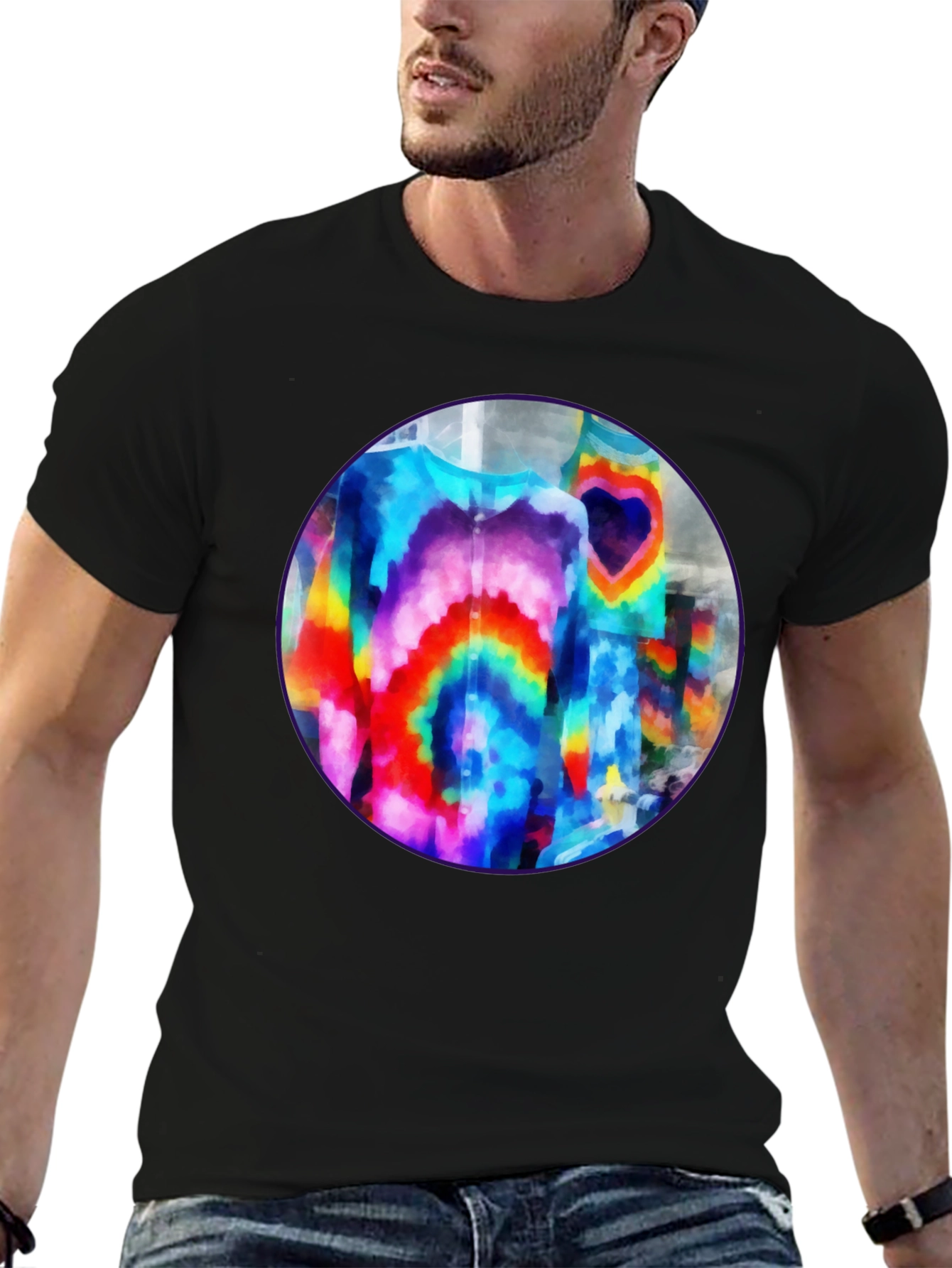 Vibrant Tie-Dye Graphic Tee - Bold Black Cotton T-Shirt