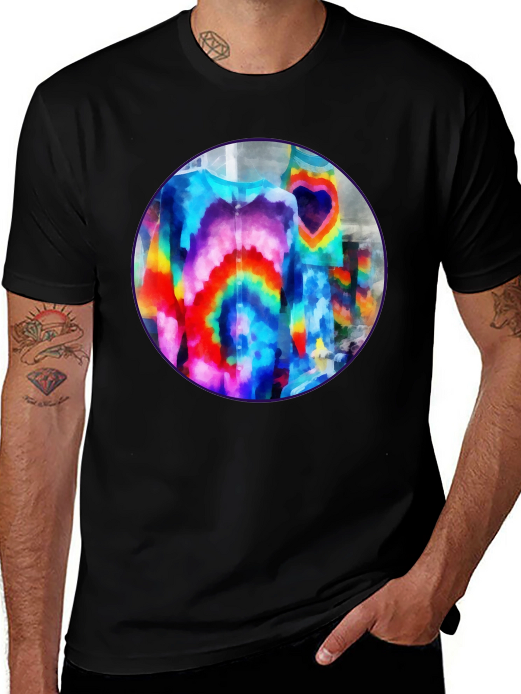 Vibrant Tie-Dye Graphic Tee - Bold Black Cotton T-Shirt