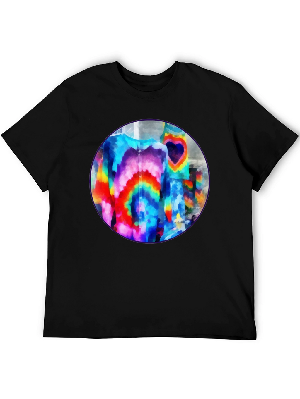 Vibrant Tie-Dye Graphic Tee - Bold Black Cotton T-Shirt