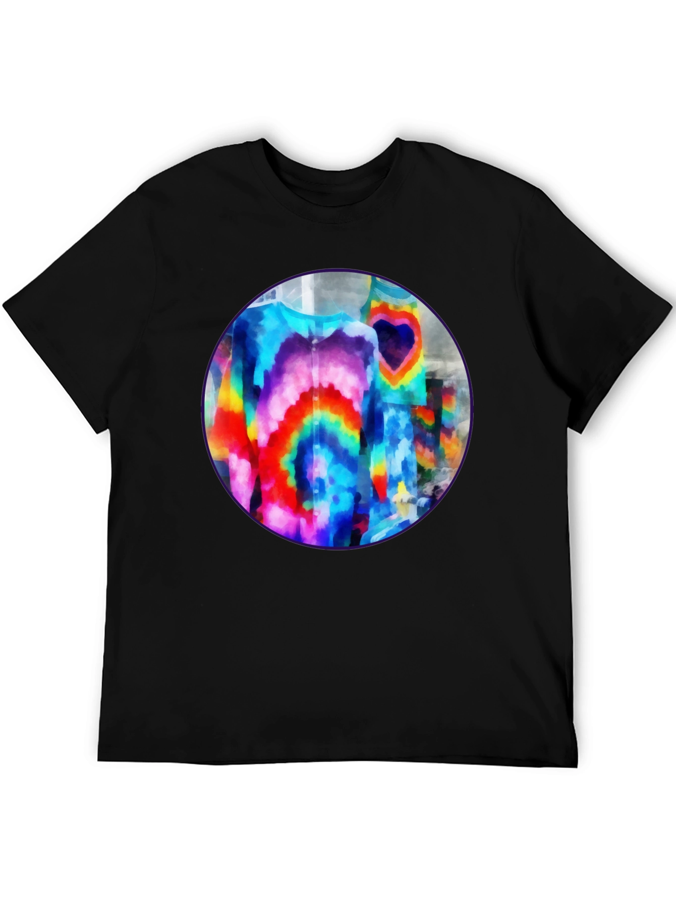 Vibrant Tie-Dye Graphic Tee - Bold Black Cotton T-Shirt