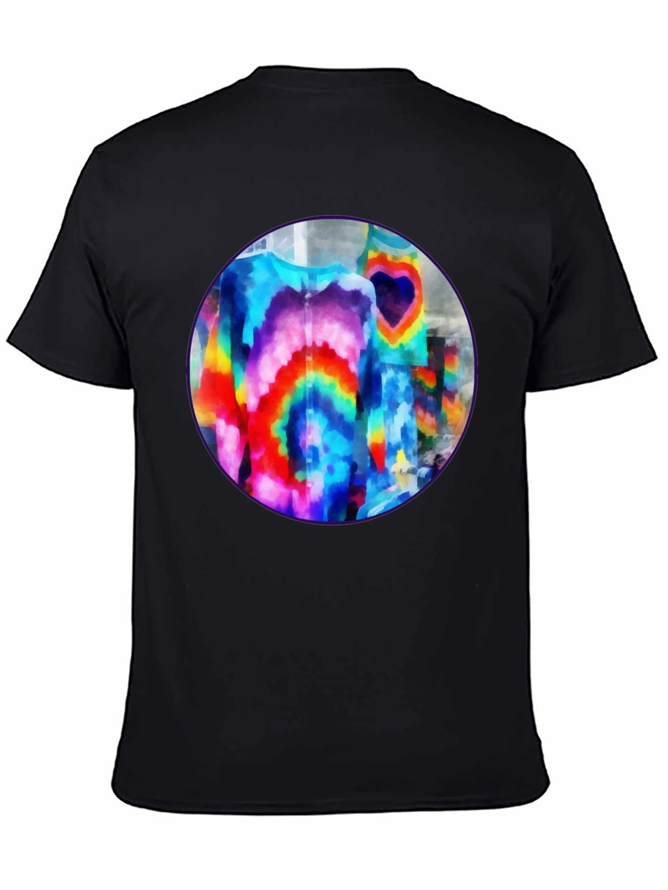 Vibrant Tie-Dye Graphic Tee - Bold Black Cotton T-Shirt