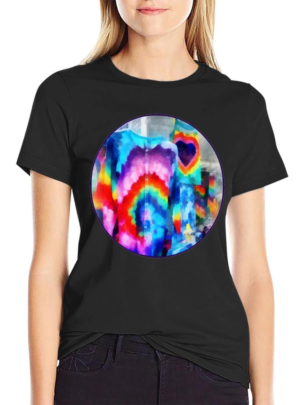 Vibrant Tie-Dye Graphic Tee - Bold Black Cotton T-Shirt