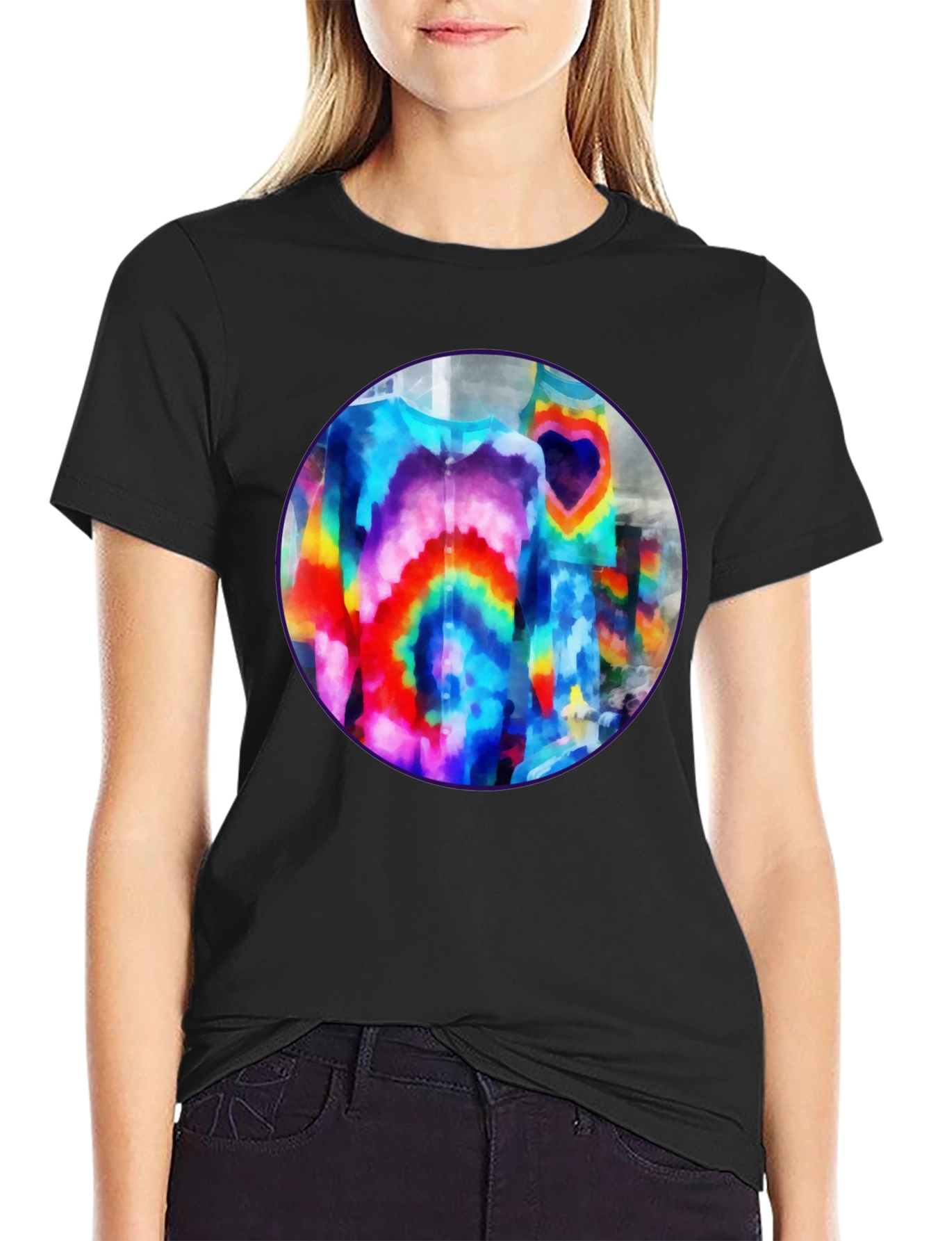 Vibrant Tie-Dye Graphic Tee - Bold Black Cotton T-Shirt