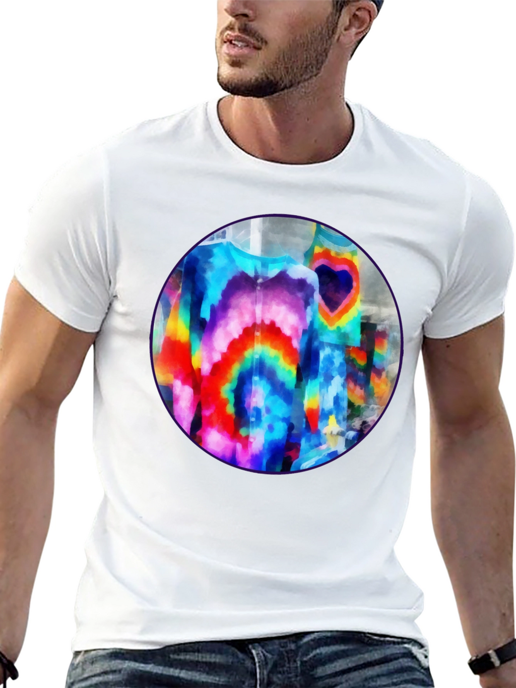 Vibrant Tie-Dye Graphic Tee - Bold Black Cotton T-Shirt
