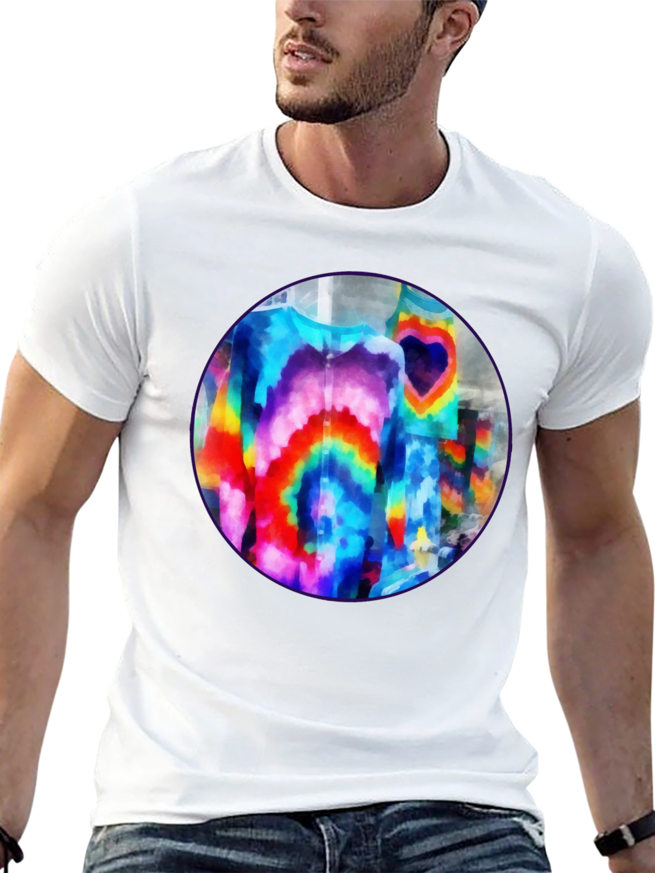 Vibrant Tie-Dye Graphic Tee - Bold Black Cotton T-Shirt