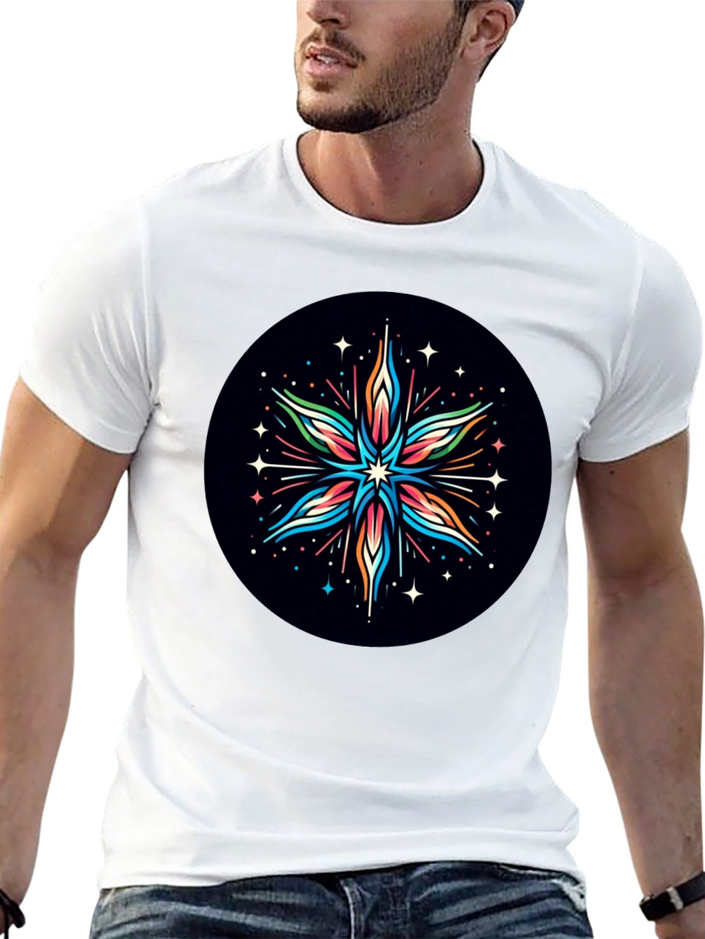 Abstract Star Graphic Tee - Black