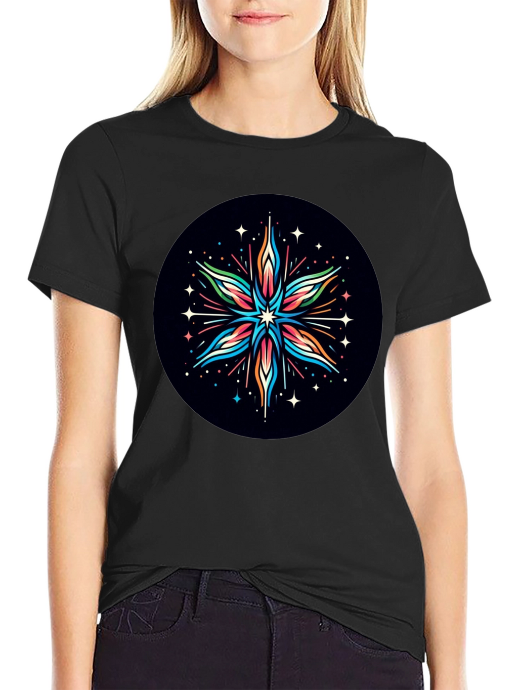 Abstract Star Graphic Tee - Black