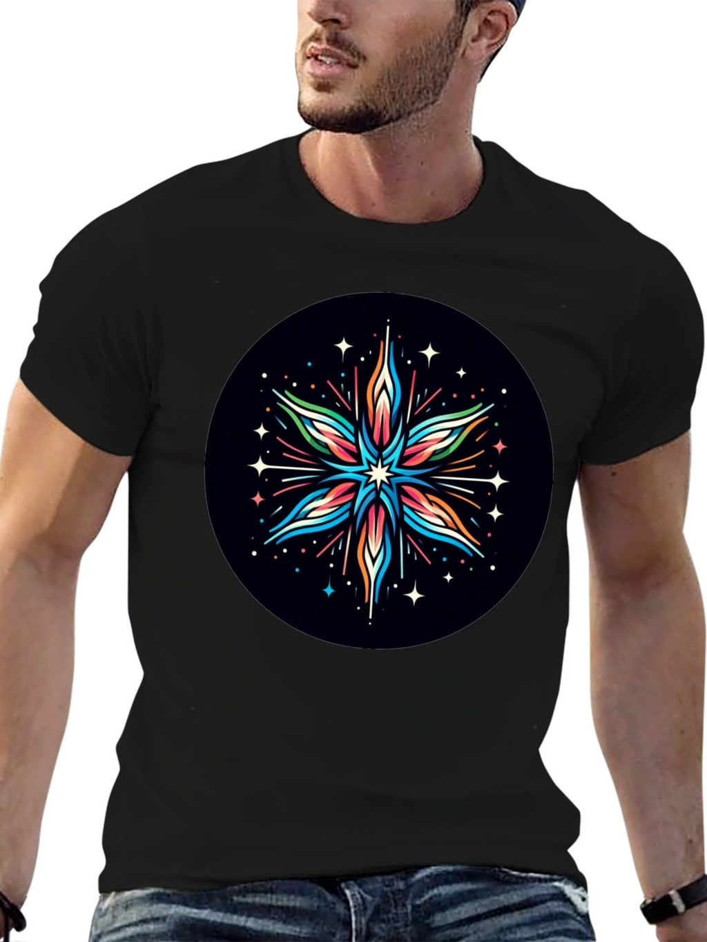 Abstract Star Graphic Tee - Black