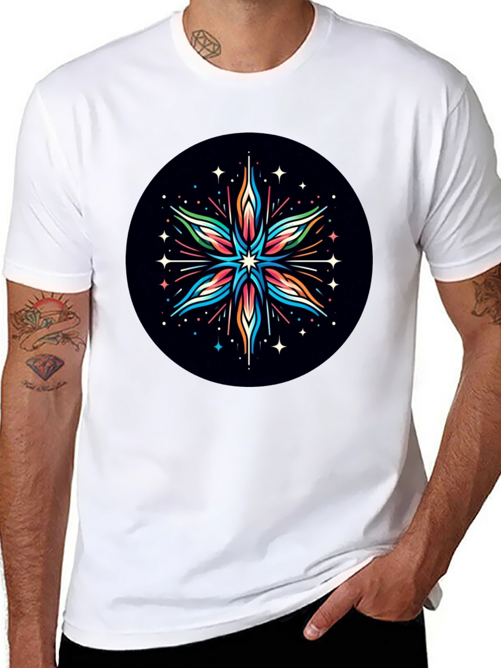 Abstract Star Graphic Tee - Black