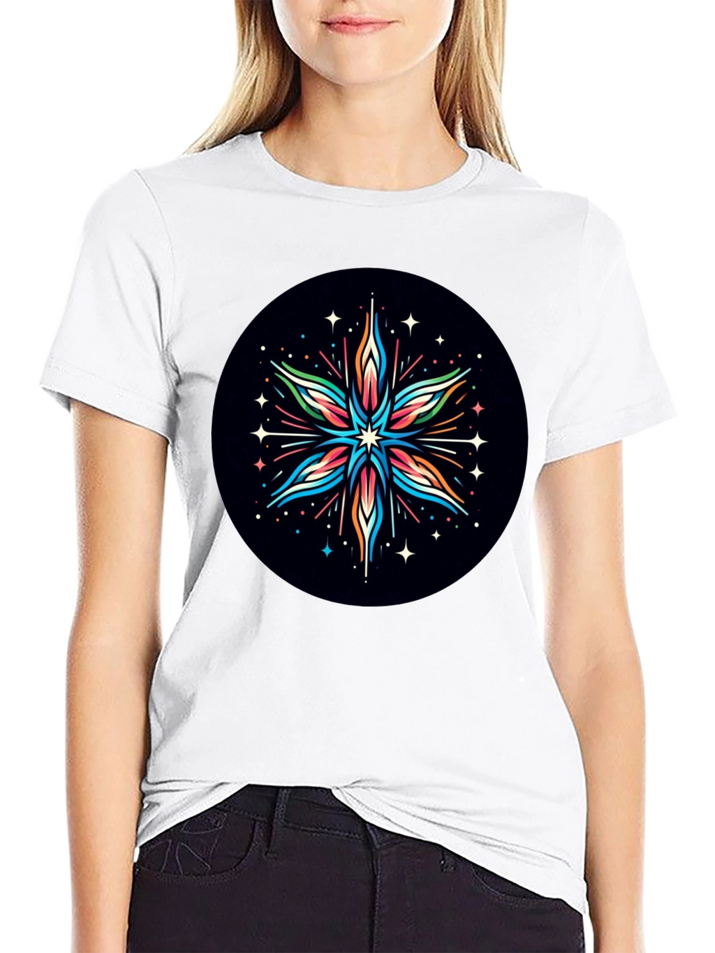 Abstract Star Graphic Tee - Black