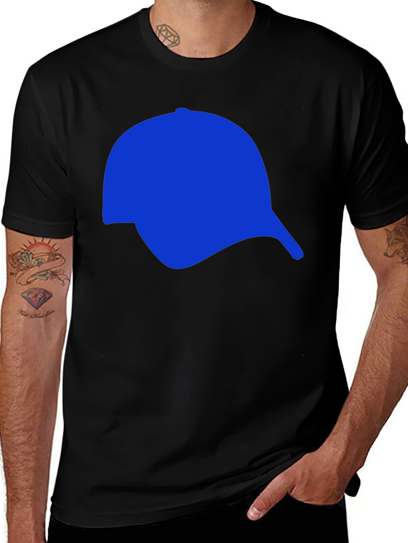 Mens Black T-Shirt with Blue Cap Graphic