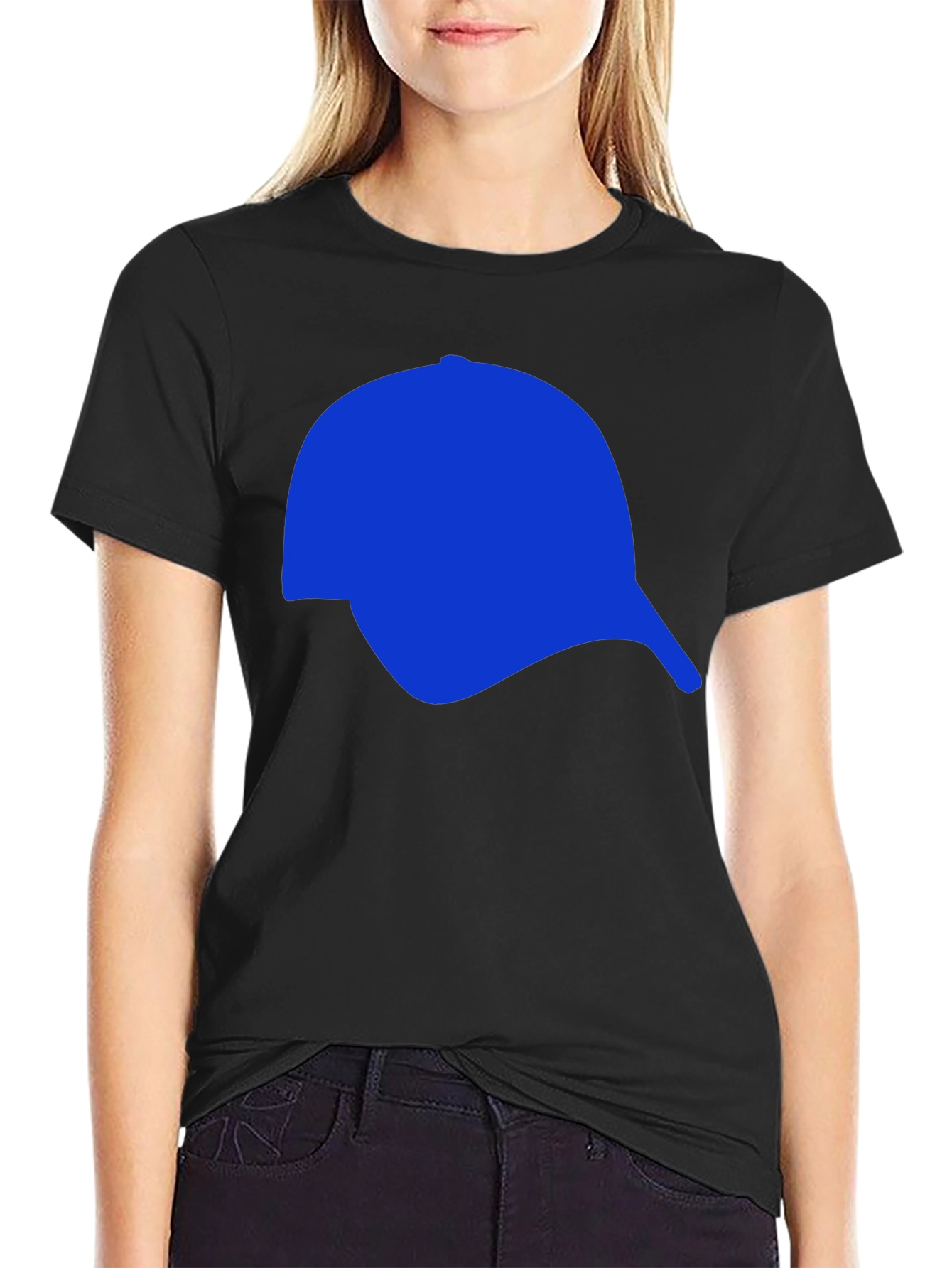 Mens Black T-Shirt with Blue Cap Graphic