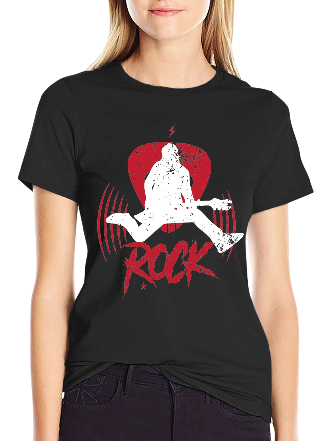 Rock Guitar Player Graphic Tee - Black Cotton
