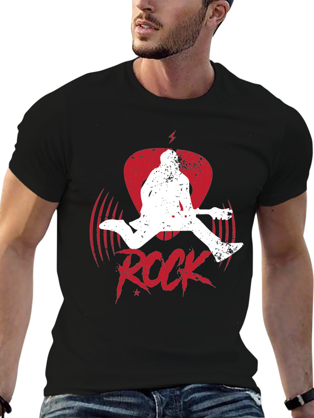 Rock Guitar Player Graphic Tee - Black Cotton