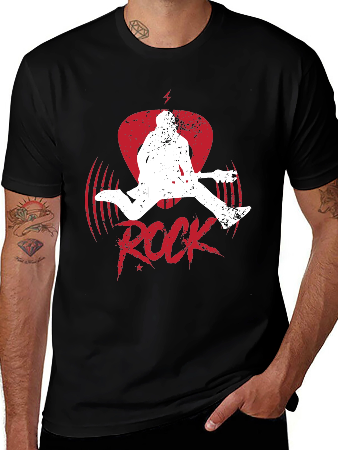 Rock Guitar Player Graphic Tee - Black Cotton
