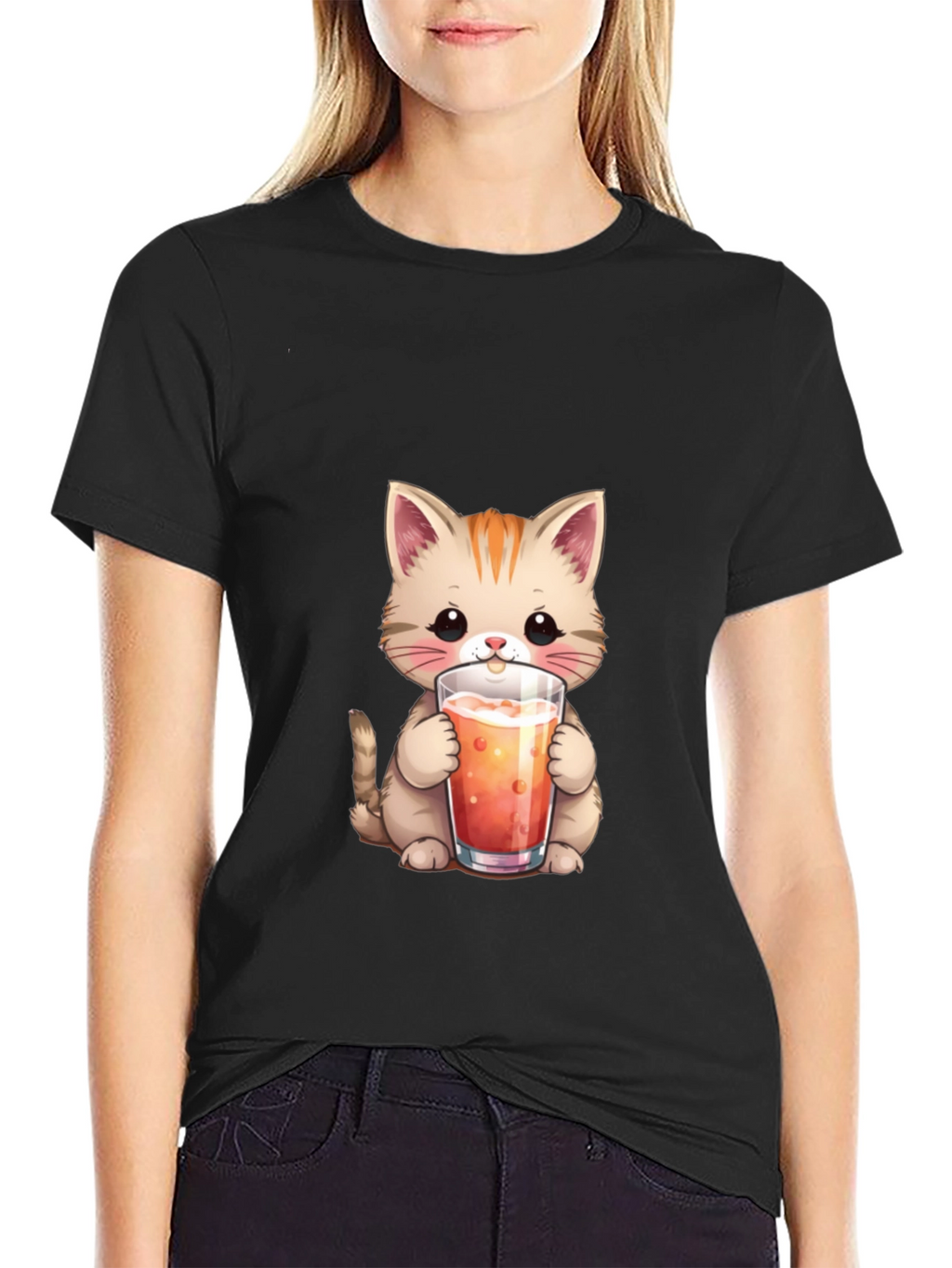 Cute Cat Drinking Juice T-Shirt