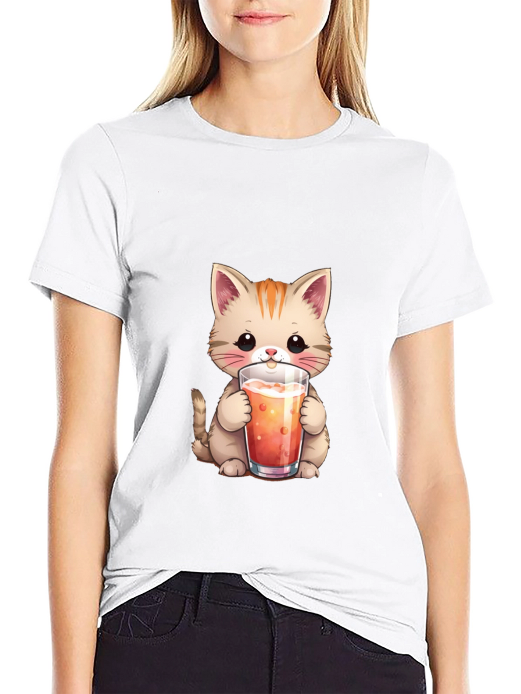 Cute Cat Drinking Juice T-Shirt