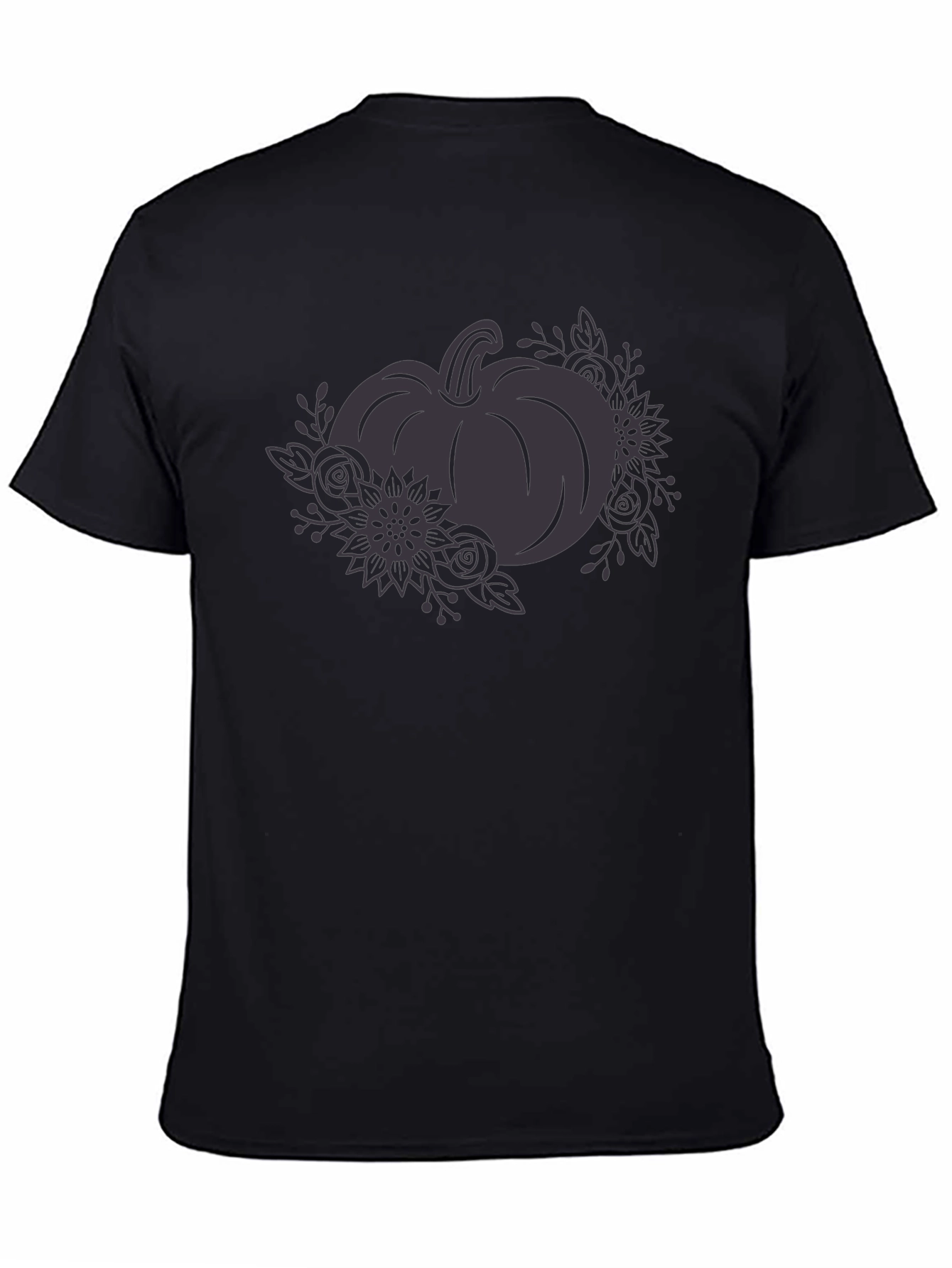 Floral Pumpkin Graphic Tee - Black Cotton