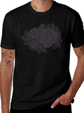 Floral Pumpkin Graphic Tee - Black Cotton