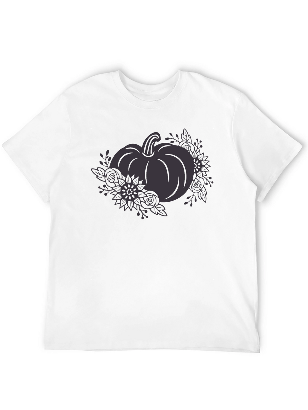 Floral Pumpkin Graphic Tee - Black Cotton