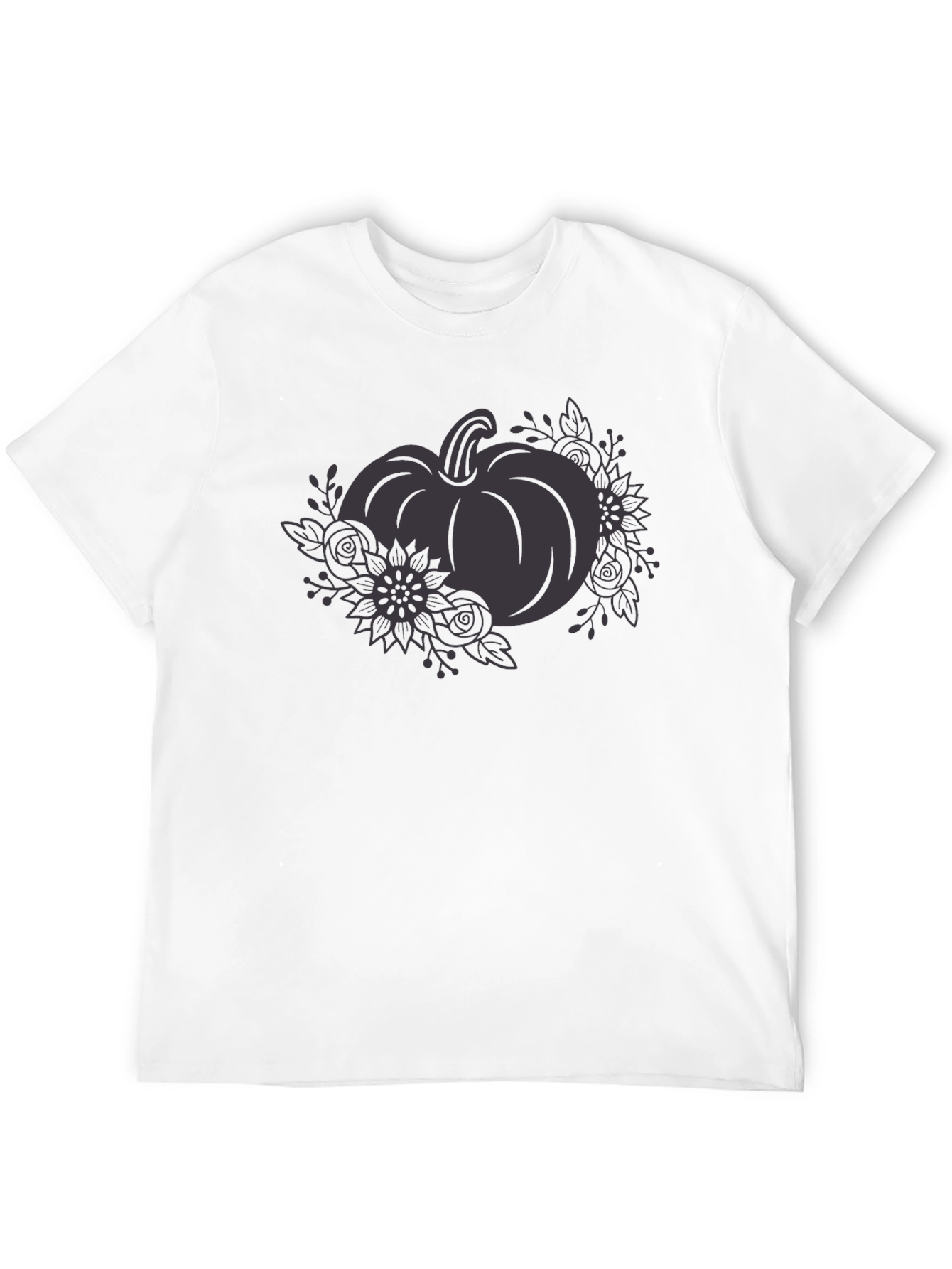 Floral Pumpkin Graphic Tee - Black Cotton