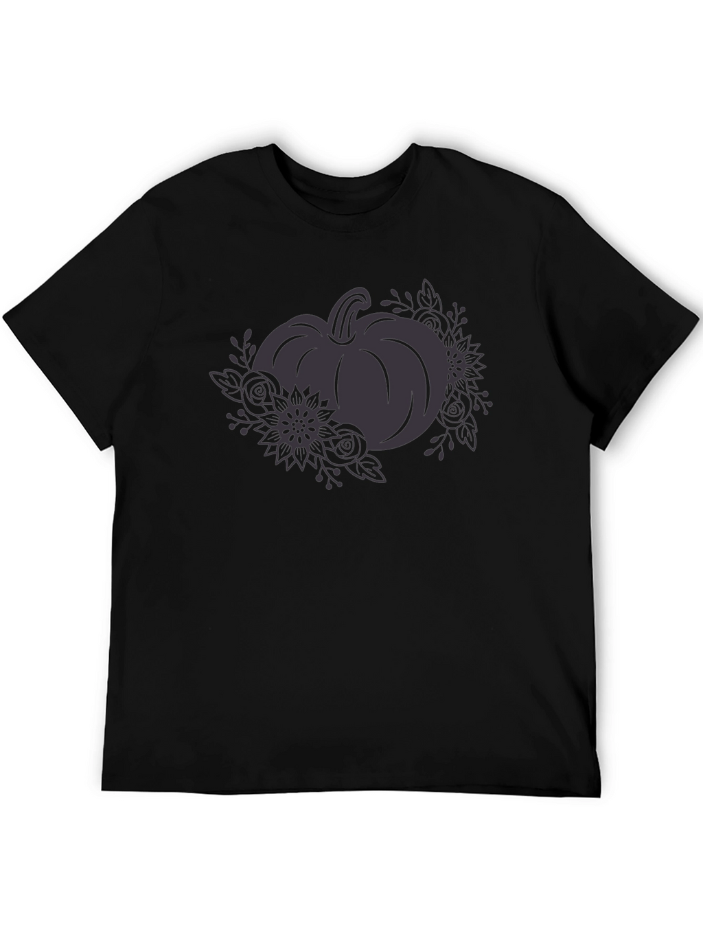 Floral Pumpkin Graphic Tee - Black Cotton