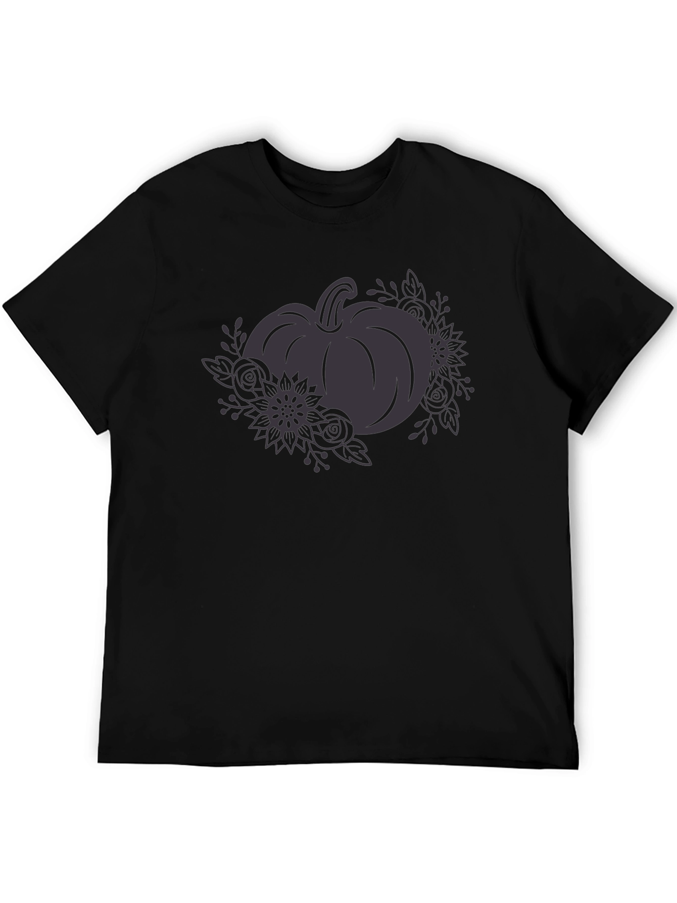 Floral Pumpkin Graphic Tee - Black Cotton