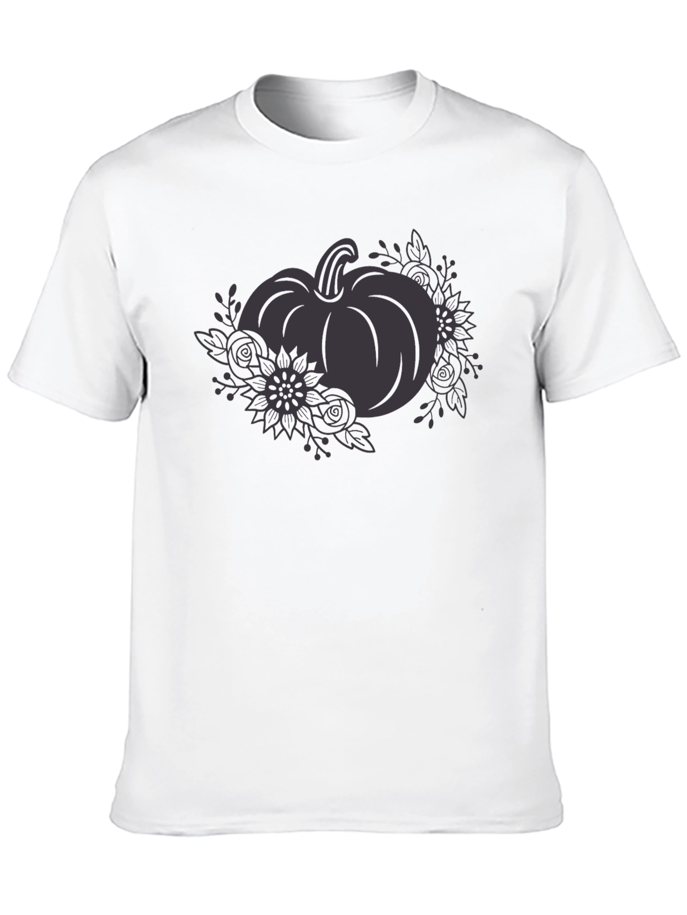 Floral Pumpkin Graphic Tee - Black Cotton