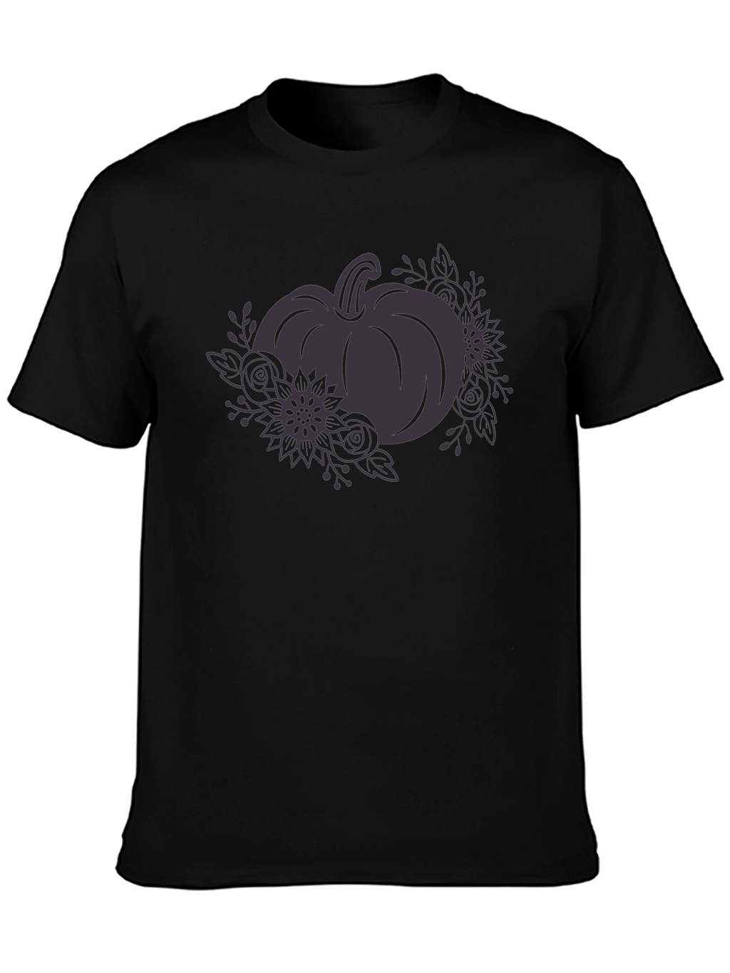 Floral Pumpkin Graphic Tee - Black Cotton