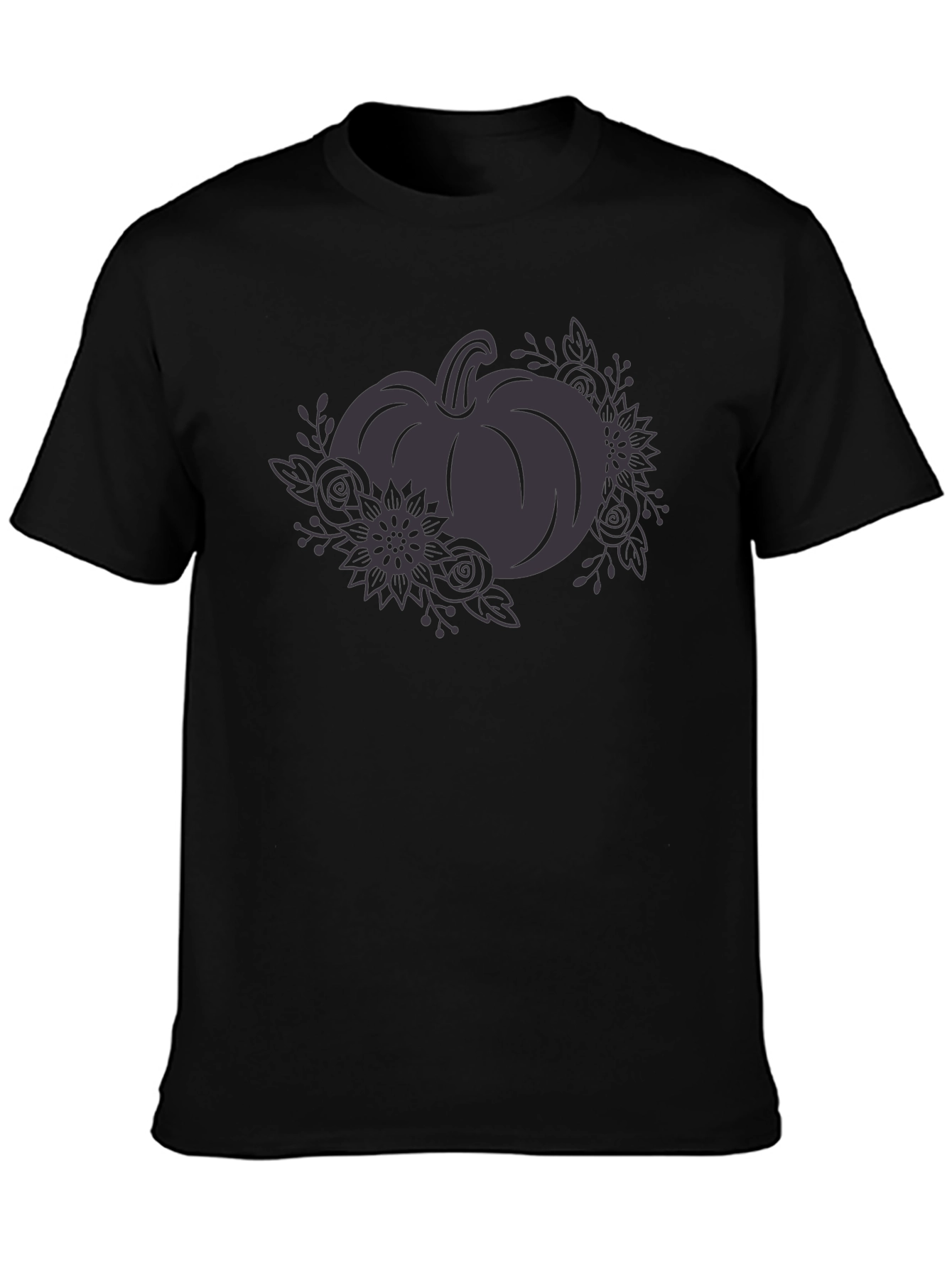 Floral Pumpkin Graphic Tee - Black Cotton