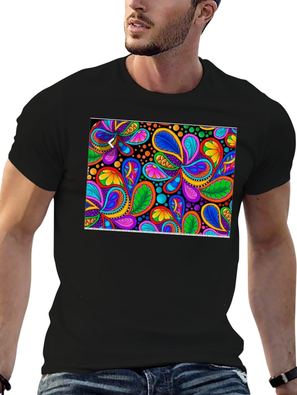 Psychedelic Paisley Print Black T-Shirt