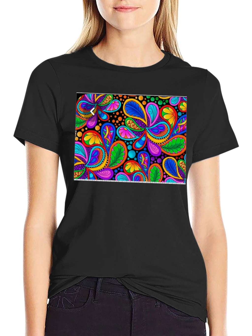 Psychedelic Paisley Print Black T-Shirt