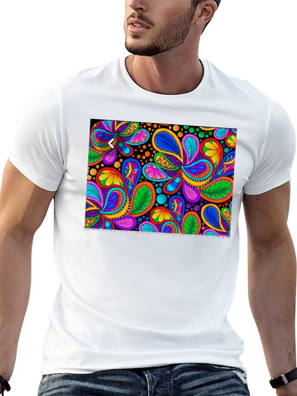 Psychedelic Paisley Print Black T-Shirt
