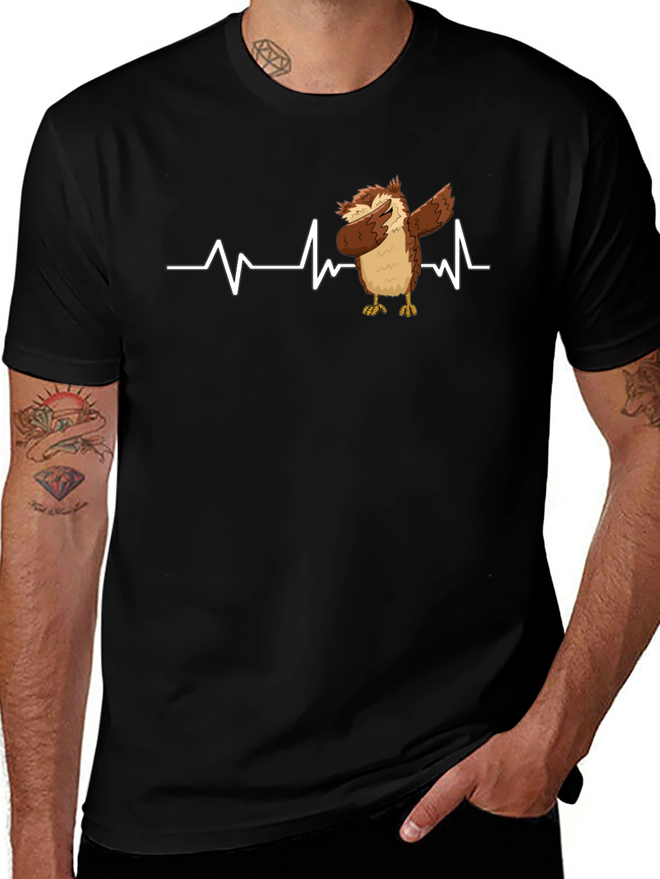 Dabbing Owl T-Shirt: Funny Bird Heartbeat Tee