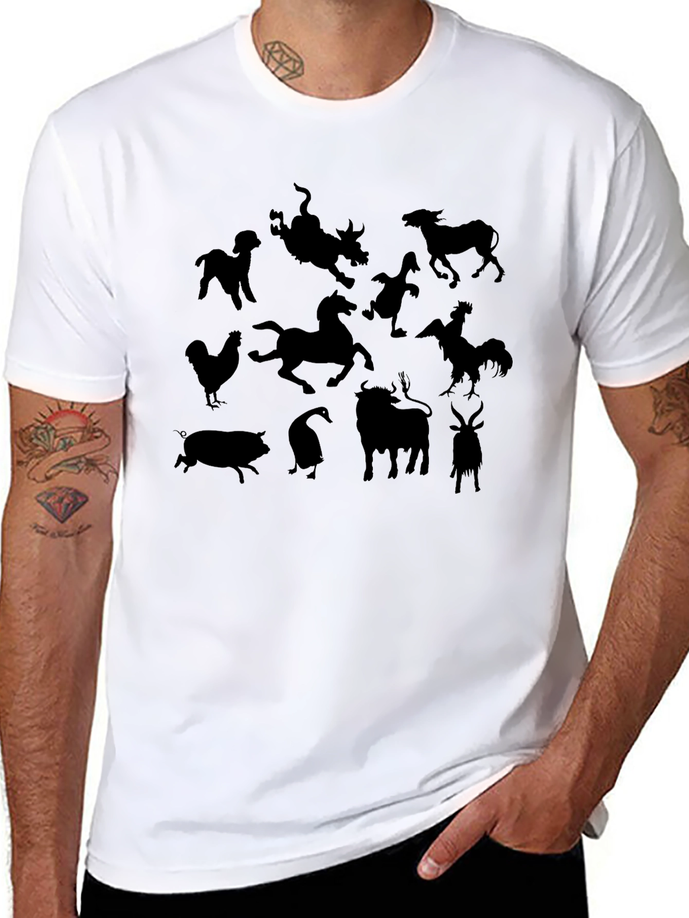 Black Farm Animal Silhouette Graphic Tee