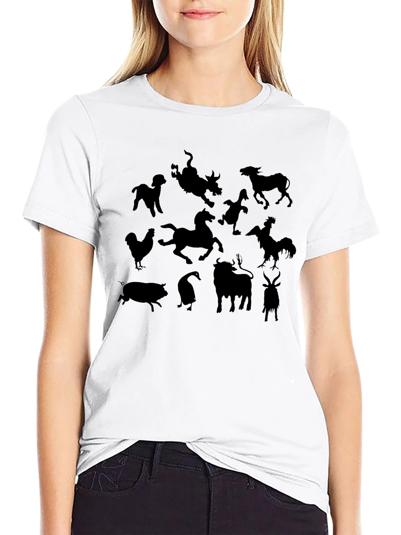 Black Farm Animal Silhouette Graphic Tee