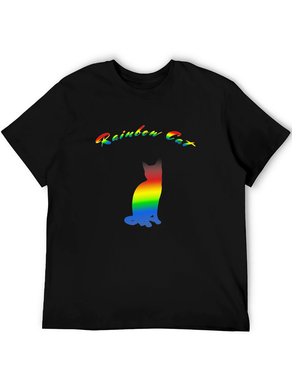 Rainbow Cat Graphic T-Shirt - Black Cotton Blend