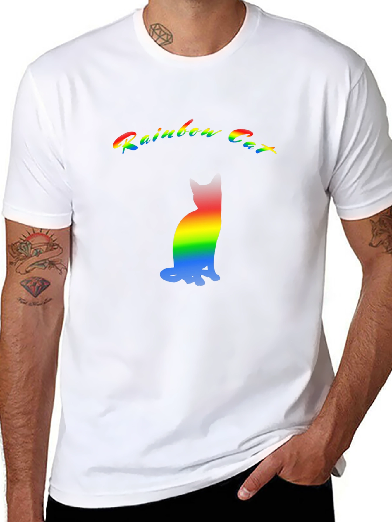 Rainbow Cat Graphic T-Shirt - Black Cotton Blend