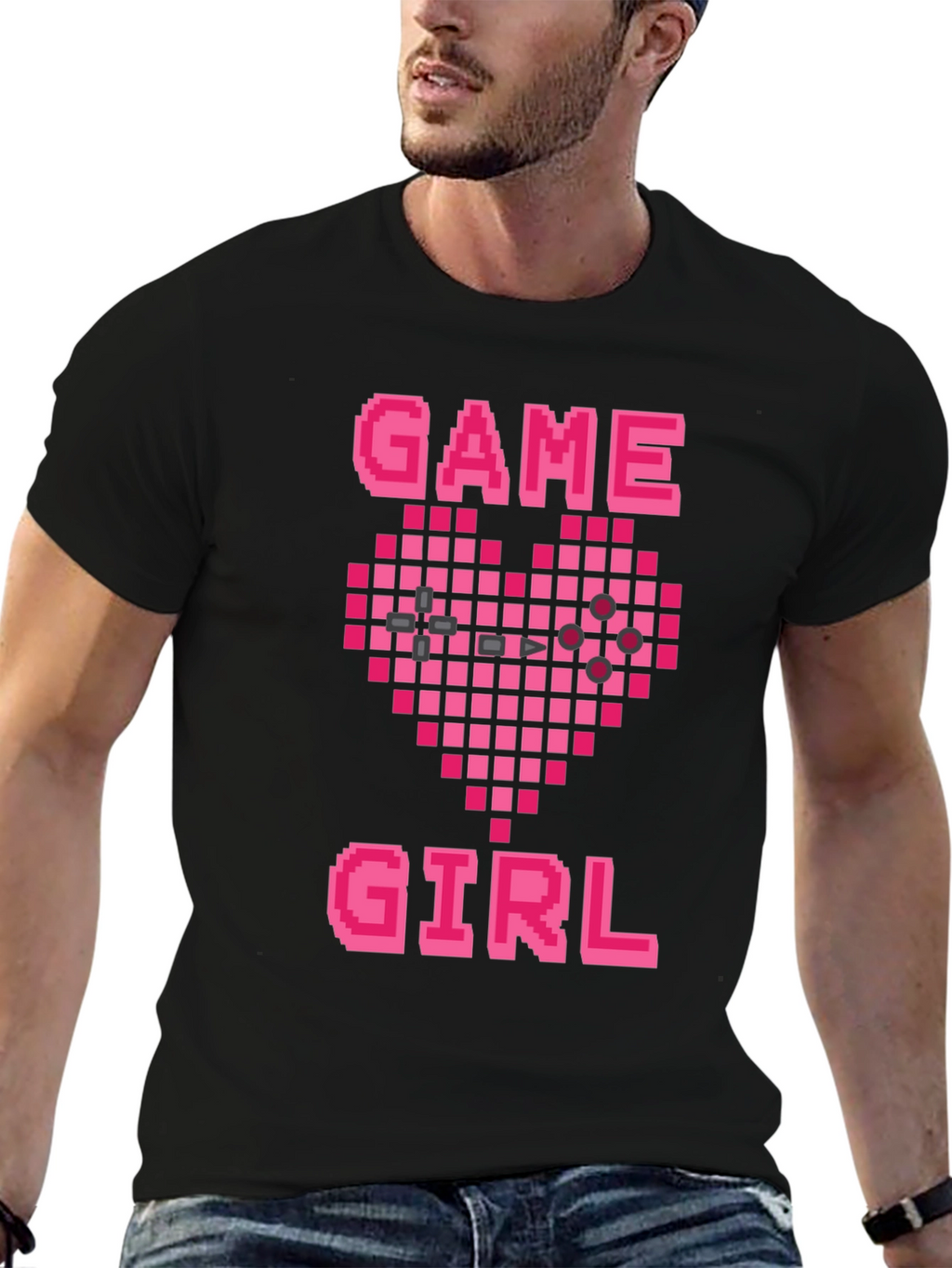 Game Girl Pixel Heart Black T-Shirt