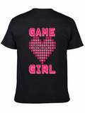 Game Girl Pixel Heart Black T-Shirt