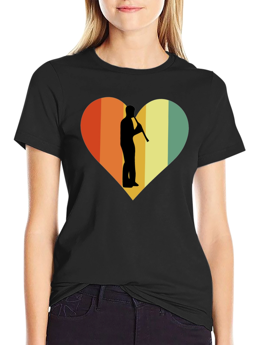 Retro Heart Flute Player Graphic Tee